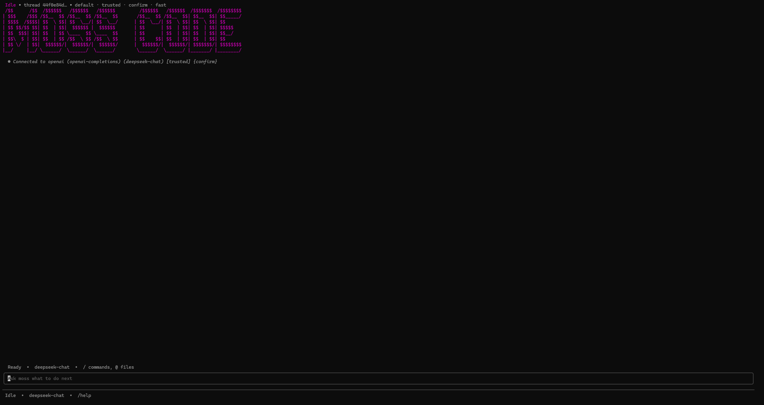 MossCode terminal interface screenshot
